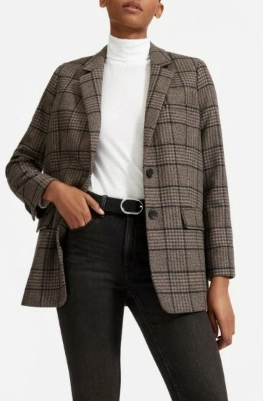 New Everlane. The Oversized wool chocolate houndstooth blazer jacket Sz 8 Preppy